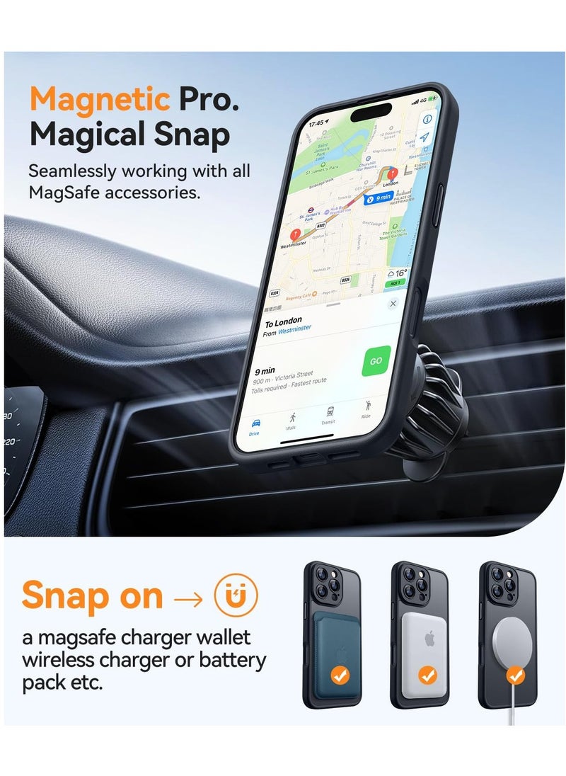 ESCASE - Magnetic Cover for iPhone 16 Pro 6.3 Inch, MagSafe Compatible, Full Camera Protection, Translucent Matte Slim Protective Shockproof Case, Black - Image 1