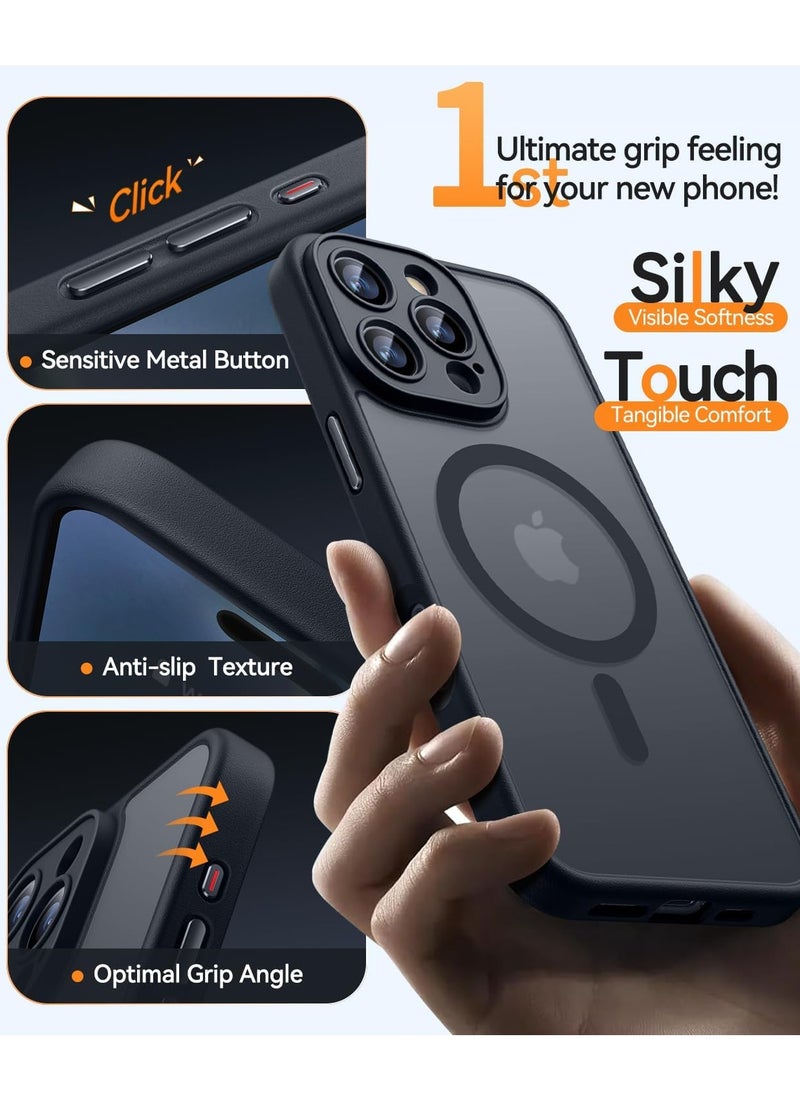 ESCASE - Magnetic Cover for iPhone 16 Pro 6.3 Inch, MagSafe Compatible, Full Camera Protection, Translucent Matte Slim Protective Shockproof Case, Black - Image 1