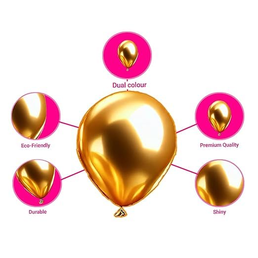 Pop Colours Party Balloon Metallic Chrome Gold Colour | 50 pcs | Suitable For Birthday, Anniversary, Wedding And Many More Occassions - Image 2