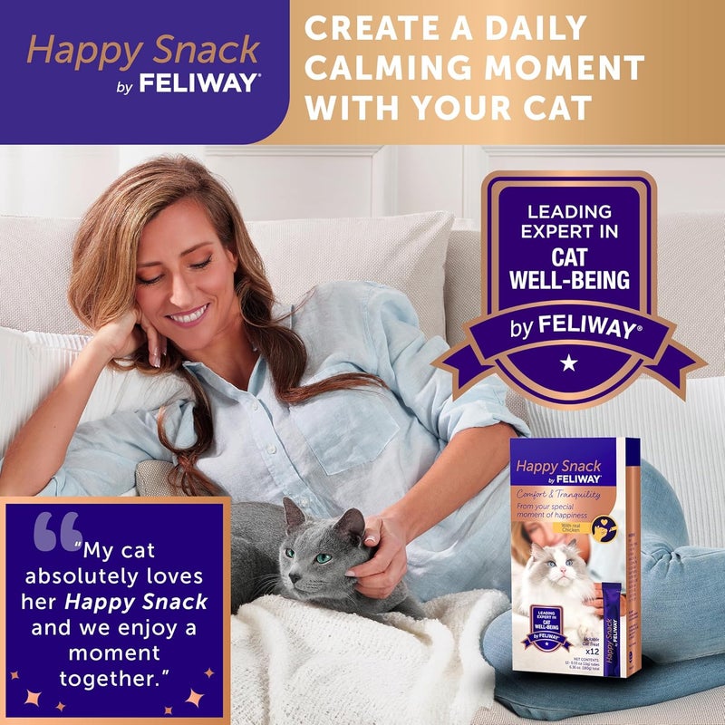 Feliway Happy Snack, Delicious, Lickable, Squeezable Purée Cat Treats for a Daily Calming Routine, Made with Real Chicken, 12 Pack (0.5oz Tubes) - Image 4
