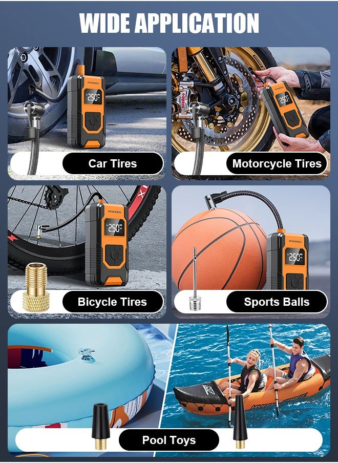 PINREK Digital Car Tire Inflator,Portable Air Compressor,Electric Tyre Inflator with 22mm Cylinder,7800mAh Battery Power Bank,Auto Stop,LED Light,LCD Screen,150 PSI Fast Inflation Cordless Air Pump for Car/Motorcycle/Bicycle/Ball/Air Mattress  - Image 5