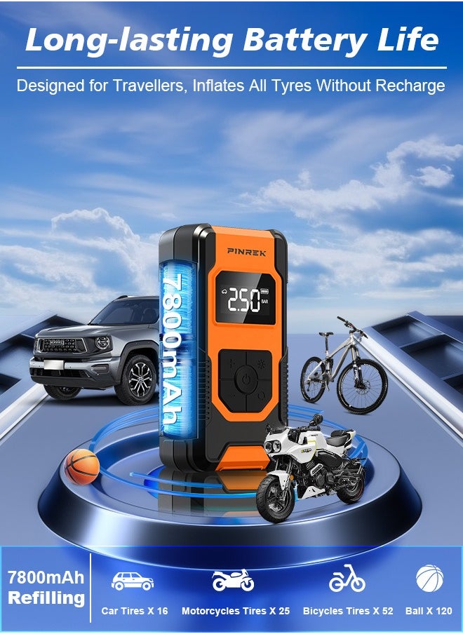 PINREK Digital Car Tire Inflator,Portable Air Compressor,Electric Tyre Inflator with 22mm Cylinder,7800mAh Battery Power Bank,Auto Stop,LED Light,LCD Screen,150 PSI Fast Inflation Cordless Air Pump for Car/Motorcycle/Bicycle/Ball/Air Mattress  - Image 4