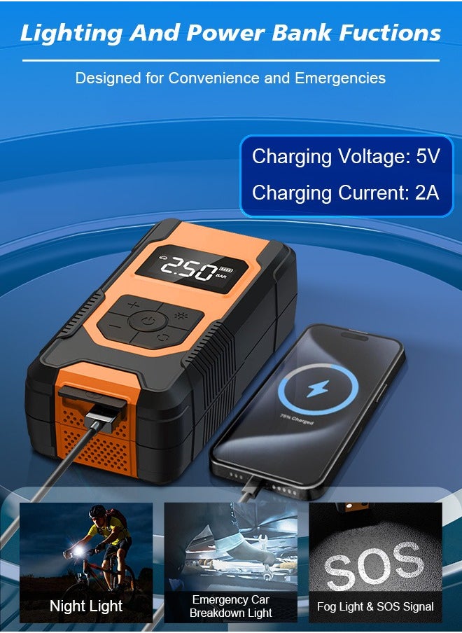 PINREK Digital Car Tire Inflator,Portable Air Compressor,Electric Tyre Inflator with 22mm Cylinder,7800mAh Battery Power Bank,Auto Stop,LED Light,LCD Screen,150 PSI Fast Inflation Cordless Air Pump for Car/Motorcycle/Bicycle/Ball/Air Mattress  - Image 3