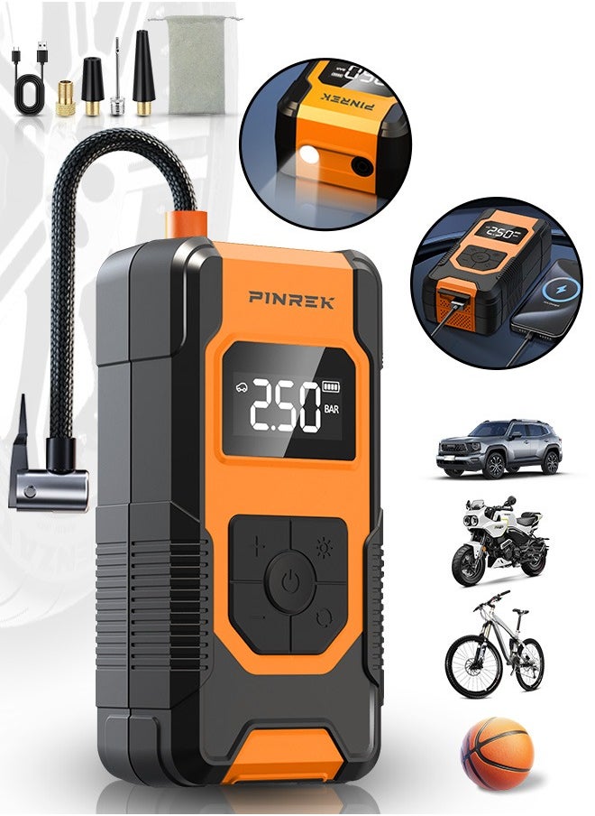 PINREK Digital Car Tire Inflator,Portable Air Compressor,Electric Tyre Inflator with 22mm Cylinder,7800mAh Battery Power Bank,Auto Stop,LED Light,LCD Screen,150 PSI Fast Inflation Cordless Air Pump for Car/Motorcycle/Bicycle/Ball/Air Mattress  - Image 1