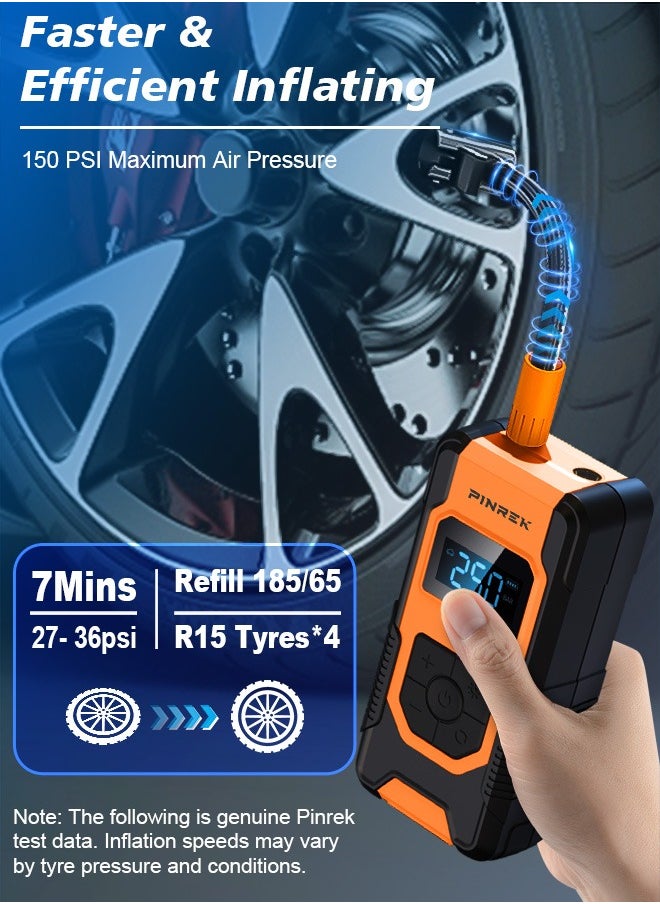 PINREK Digital Car Tire Inflator,Portable Air Compressor,Electric Tyre Inflator with 22mm Cylinder,7800mAh Battery Power Bank,Auto Stop,LED Light,LCD Screen,150 PSI Fast Inflation Cordless Air Pump for Car/Motorcycle/Bicycle/Ball/Air Mattress  - Image 2