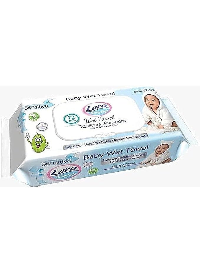 Lara Wet Wipes for Sensitive Newborn Skin, 72 Wipes (Package may vary)