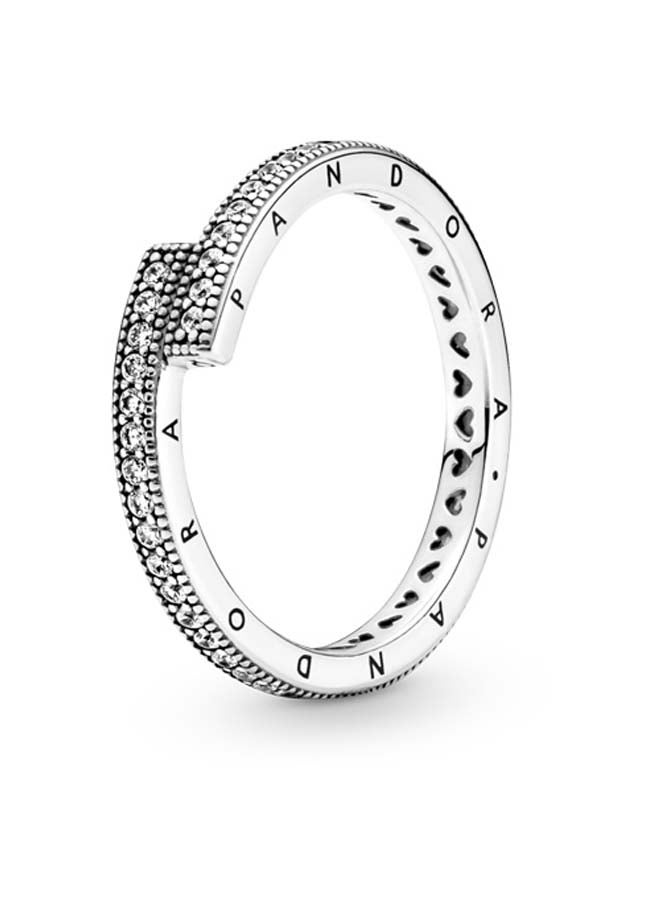 PANDORA Pandora Logo Sterling Silver Ring with Clear Cubic Zirconia 
