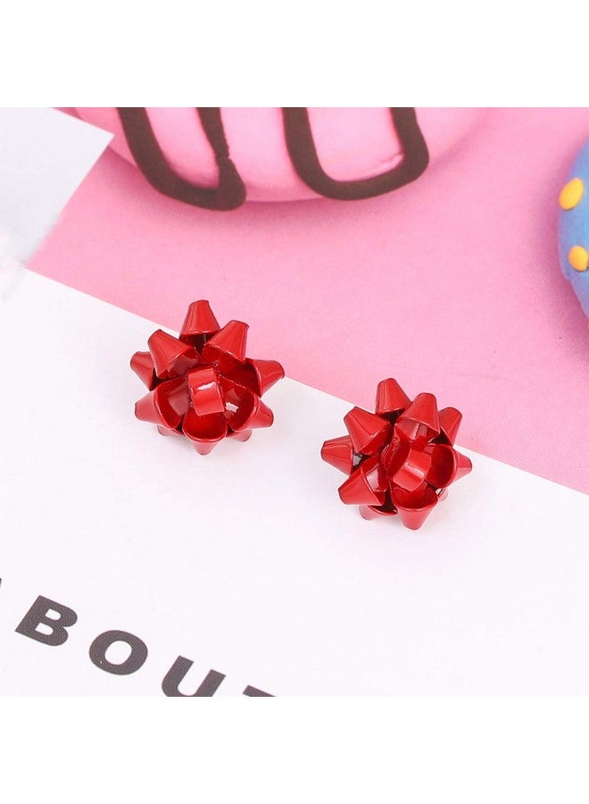 Christmas Necklace Earring Set Statement Gift Bow Pendant Necklace Post Stud Earring Set Christmas Jewelry Gifts For Women Girls (Red)