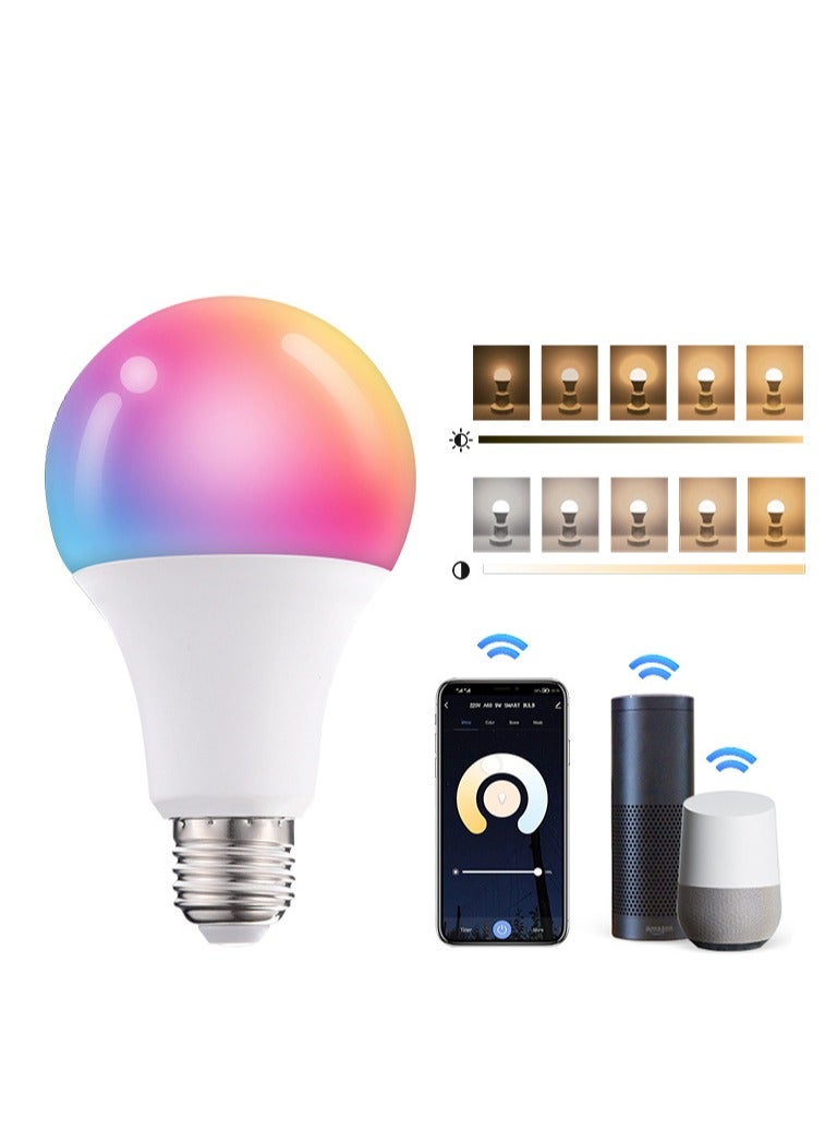 جنية مصباح LED ذكي قابل للتعتيم برغي 9 واط RGB CCT مع تحكم WiFi عبر تطبيق، تصميم موفر للطاقة، إضاءة ملونة متعددة تناسب الاستخدام اليومي وتزيين المنزل والأماكن الداخلية الخارجية - Image 1