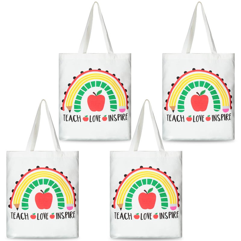 Saintrygo Saintrygo 4 Pack Teacher Appreciation Gifts Canvas Tote Bags for Women Daycare(Teach Love Inspire)  - Image 1