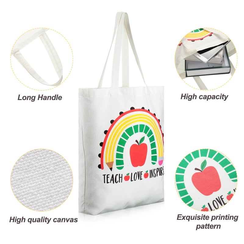 Saintrygo Saintrygo 4 Pack Teacher Appreciation Gifts Canvas Tote Bags for Women Daycare(Teach Love Inspire)  - Image 3