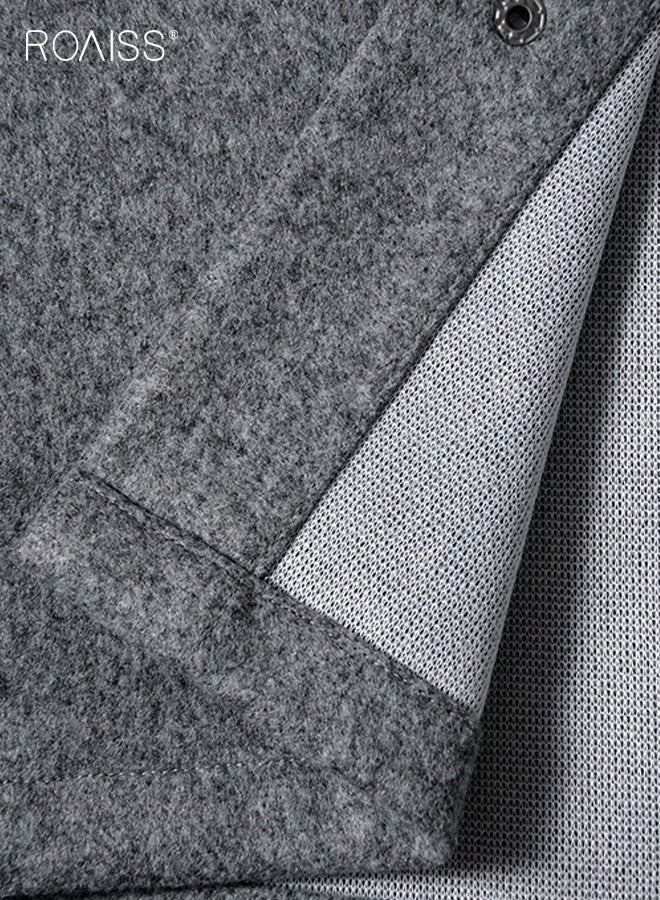 رويس جاكيت رجالي ربيعي وخريفي بياقة واسعة وأزرار وأكمام طويلة وجيوب متعددة وجاكيت عمل كاجوال من قماش مخملي غامق مناسب للارتداء اليومي - Image 4