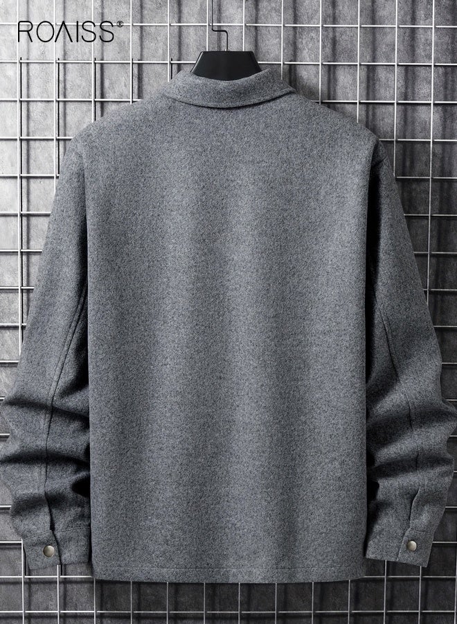 رويس جاكيت رجالي ربيعي وخريفي بياقة واسعة وأزرار وأكمام طويلة وجيوب متعددة وجاكيت عمل كاجوال من قماش مخملي غامق مناسب للارتداء اليومي - Image 3