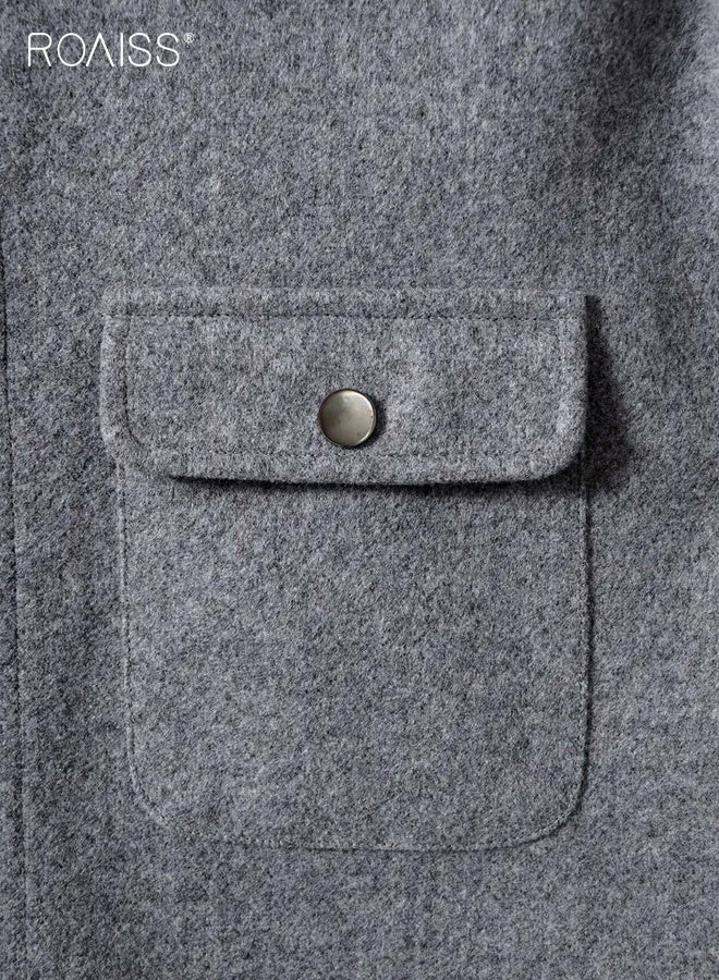 رويس جاكيت رجالي ربيعي وخريفي بياقة واسعة وأزرار وأكمام طويلة وجيوب متعددة وجاكيت عمل كاجوال من قماش مخملي غامق مناسب للارتداء اليومي - Image 5