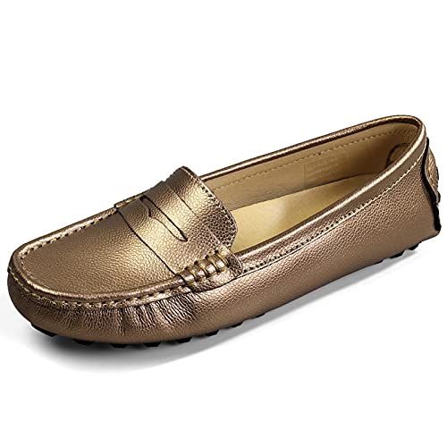Artisure Women's Classic Handsewn Metallic Rose Gold Leather Penny Loafers Driving Moccasins Casual Boat Shoes Slip On Fashion Office Comfort Flats 10.5 M US SKS-1221MGJ105 - Image 2