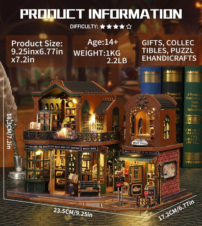 Spilay All user affordable trusted quality DIY Miniature Dollhouse Set with Wooden Furniture and LED Music Box dust Cover DIY Dollhouse Set, Handmade Craft Gifts for Birthdays, Christmas and Valentine's Day-(Twilight Book City) Classic practical design - Image 2