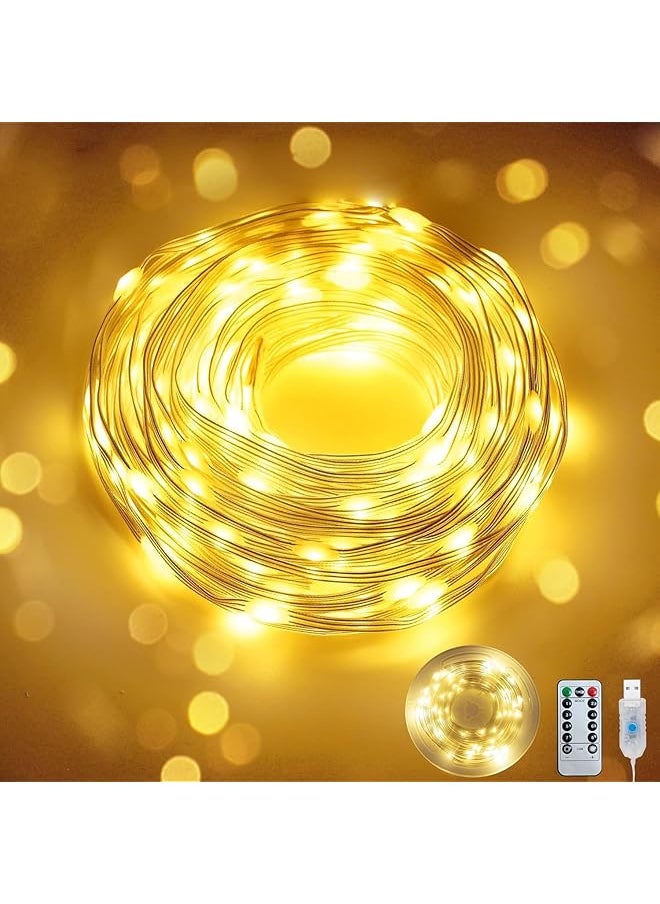 The Bros Fairy Lights 10M/32 FT Warm 100LED USB Soft wire String Lights, Waterproof with Remote & Timer, 8 Modes Lights for Bedroom, Christmas Tree, Indoor Outdoor Decoration  - Image 1