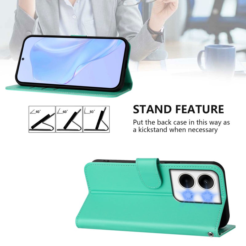 HuHa Case Cover For OPPO Reno9 5G / Reno9 Pro 5G Skin Feel Solid Color Leather Phone Case with Lanyard(Green) - Image 3