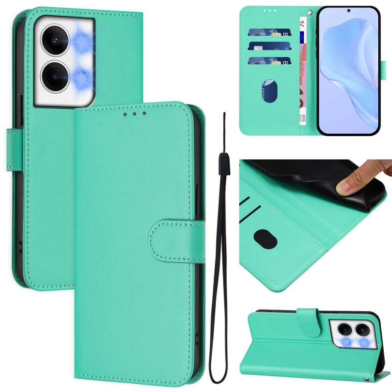 HuHa Case Cover For OPPO Reno9 5G / Reno9 Pro 5G Skin Feel Solid Color Leather Phone Case with Lanyard(Green) - Image 1