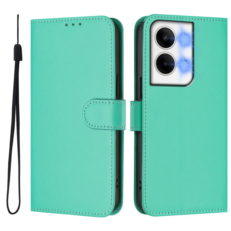 HuHa Case Cover For OPPO Reno9 5G / Reno9 Pro 5G Skin Feel Solid Color Leather Phone Case with Lanyard(Green) - Image 2