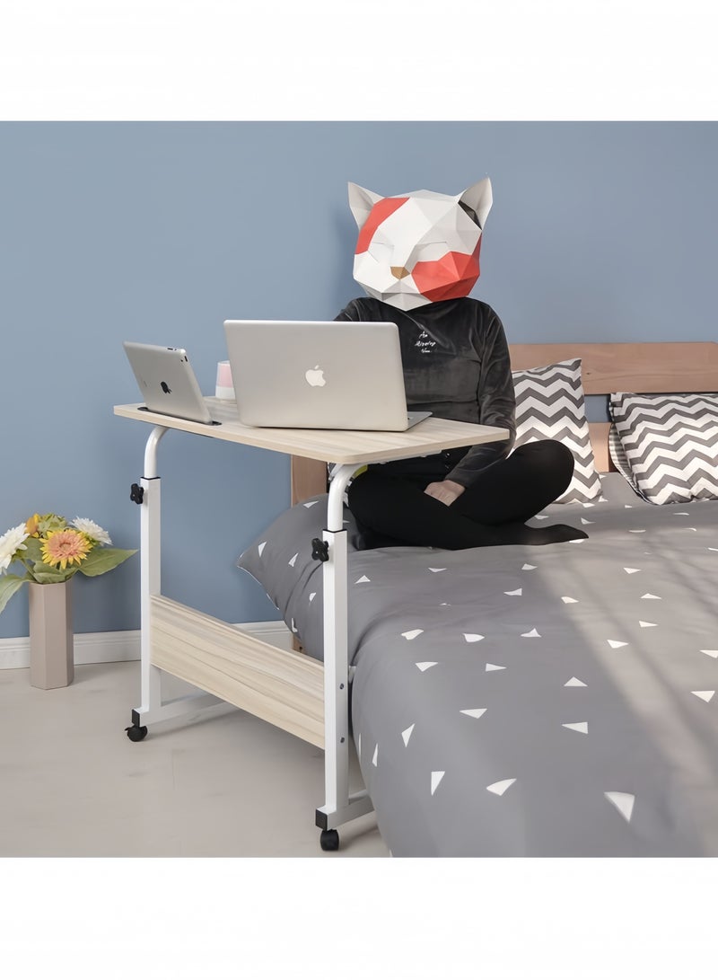 GGEROU طاولة لابتوب جانبية قابلة للتعديل بارتفاع 60-80 سم، دعم لابتوب، مكتب قائم، مع سطح خشبي وعربة سرير قابلة للتعديل، طاولة قهوة كمبيوتر، من خشب القيقب - Image 5