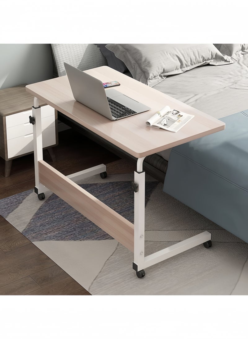 GGEROU طاولة لابتوب جانبية قابلة للتعديل بارتفاع 60-80 سم، دعم لابتوب، مكتب قائم، مع سطح خشبي وعربة سرير قابلة للتعديل، طاولة قهوة كمبيوتر، من خشب القيقب - Image 1
