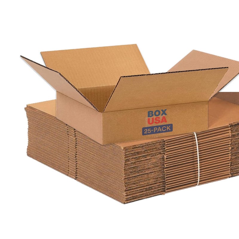 BOX USA صناديق شحن مسطحة 16"L x 16"W x 6"H، 25 عبوة | صندوق كرتون مضلع للتعبئة، النقل والتخزين - Image 1