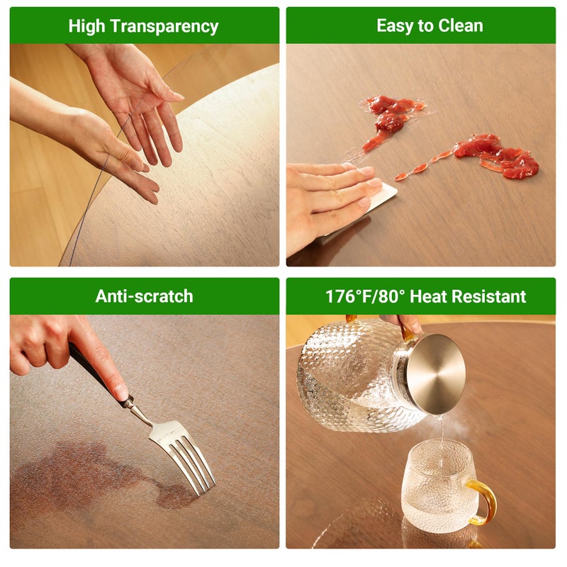 ETECHMART Clear Round Table Cover Protector 42'', 2.0mm Thick Vinyl Waterproof Transparent Protector, Non-Slip Heat Resistant Clear Plastic Cover for Coffee Table Hard Floor - Image 3