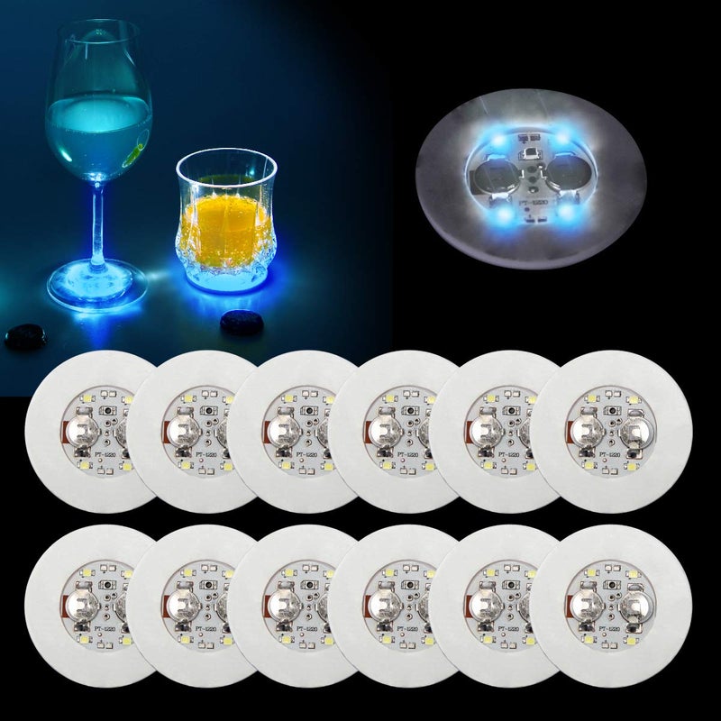 أهير Ahier 12 PCS LED Coasters للمشروبات الزرقاء LED LED BAR COSTER - Image 1