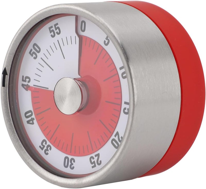 Mechanical Countdown Timer, Portable Stainless Steel 60 Minute Visual Timer for Kids Study for Cooking (Red) - Image 1