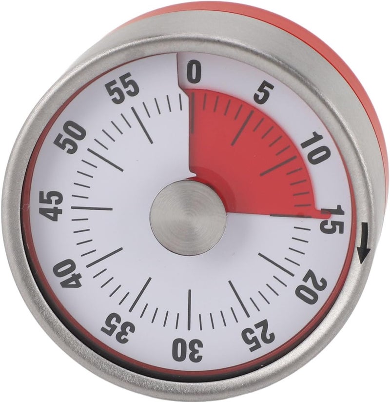 Mechanical Countdown Timer, Portable Stainless Steel 60 Minute Visual Timer for Kids Study for Cooking (Red) - Image 2