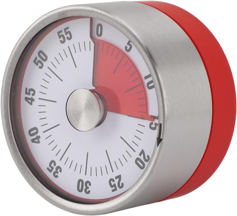 Mechanical Countdown Timer, Portable Stainless Steel 60 Minute Visual Timer for Kids Study for Cooking (Red) - Image 5
