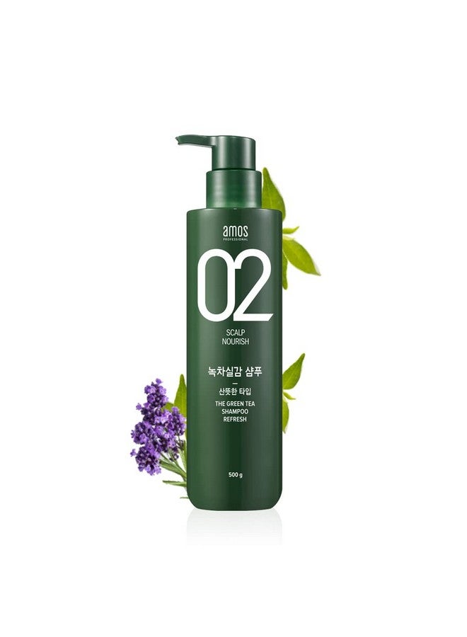 أموس بروفيشنال شامبو الشاي الأخضر المنعش [لفروة الرأس الدهنية] 17.6 أونصة (500 جرام) شامبو مضاد لتساقط الشعر ونمو الشعر لتنظيف الزهم الزائد ونمو الشعر، شامبو نمو الشعر الكوري - Image 1