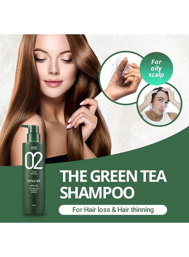 أموس بروفيشنال شامبو الشاي الأخضر المنعش [لفروة الرأس الدهنية] 17.6 أونصة (500 جرام) شامبو مضاد لتساقط الشعر ونمو الشعر لتنظيف الزهم الزائد ونمو الشعر، شامبو نمو الشعر الكوري - Image 2