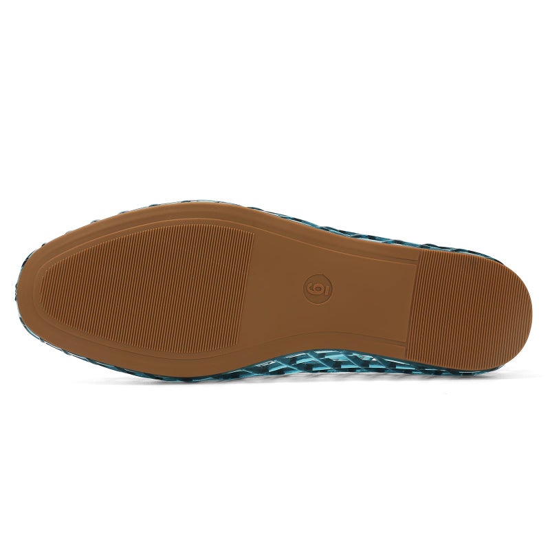 HEVA Women's Jelly Mesh Flats Breathable Clear Hollow Shoes Summer Beach Jellies Ballet Sandals(9 M US Grey Blue) - Image 4