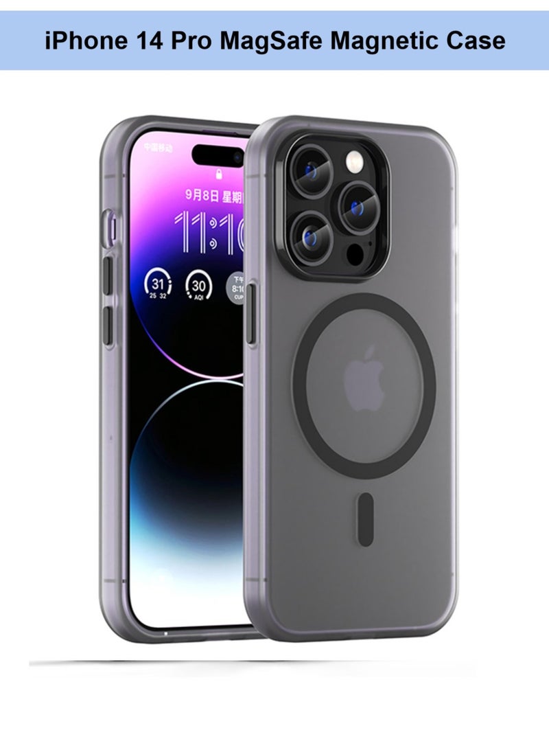 Abania iPhone 14 Pro Case, Strong Magnetic MagSafe Compatible Cover, Shockproof Translucent Matte Brushed Texture, Anti-Fingerprint Heavy Duty Protection, Black Slim Protective Phone Case for iPhone 14 Pro - Image 1