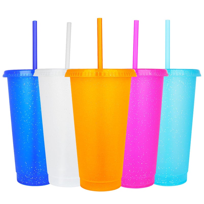 Suertestarry Tumbler with Straw and Lid,Water Bottle Iced Coffee Travel Mug Cup,Reusable Plastic Cups,Perfect for Parties,Birthdaysâ€¦ (Bright Glitter, 5pack) - Image 1