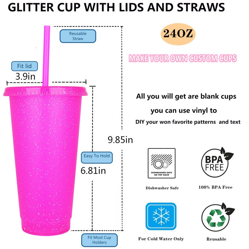 Suertestarry Tumbler with Straw and Lid,Water Bottle Iced Coffee Travel Mug Cup,Reusable Plastic Cups,Perfect for Parties,Birthdaysâ€¦ (Bright Glitter, 5pack) - Image 2