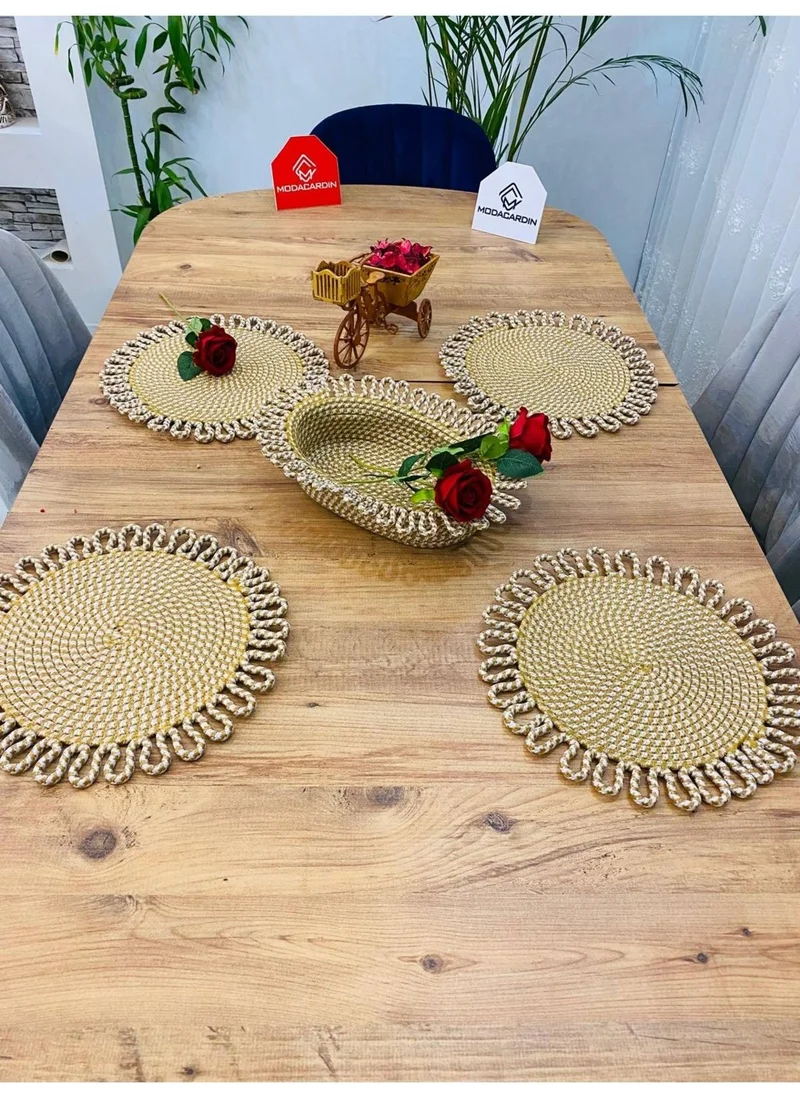 BDZ Deri BDZ Leather Wicker Jute Presentation Plate Mat American Service and Basket 5 Pieces