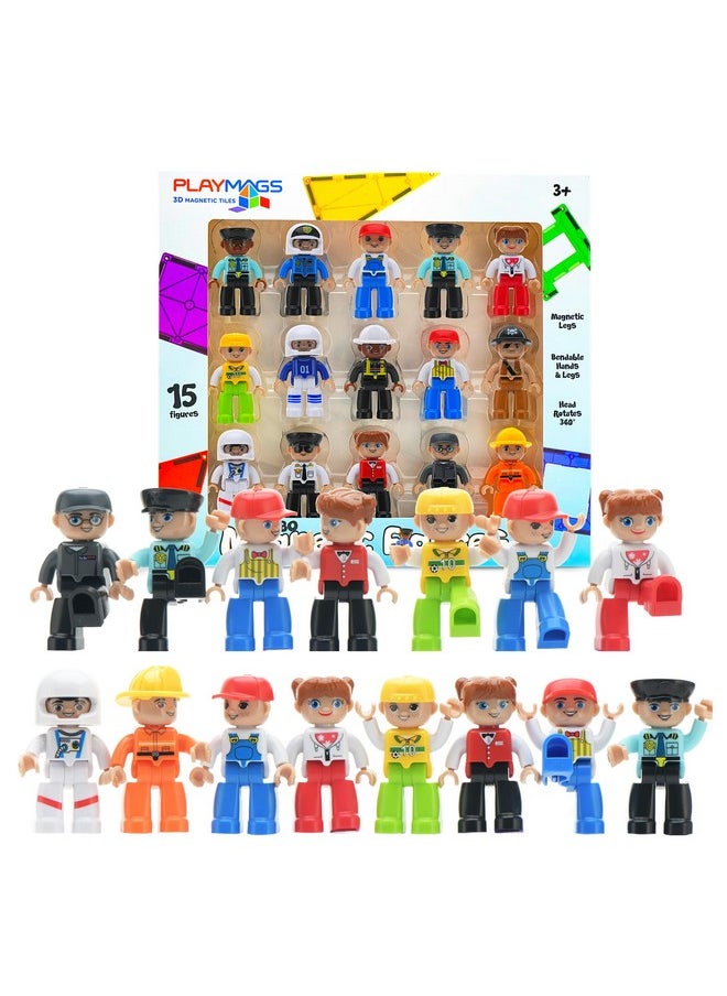 Playmags Playmags Large Magnetic Figures Community Set of 15 Pieces - 3” Play People Perfect for Magnetic Toys Building Blocks - STEM Learning Toys for Kids - Magnet Tiles Expansion Accessories Pack  - Image 1