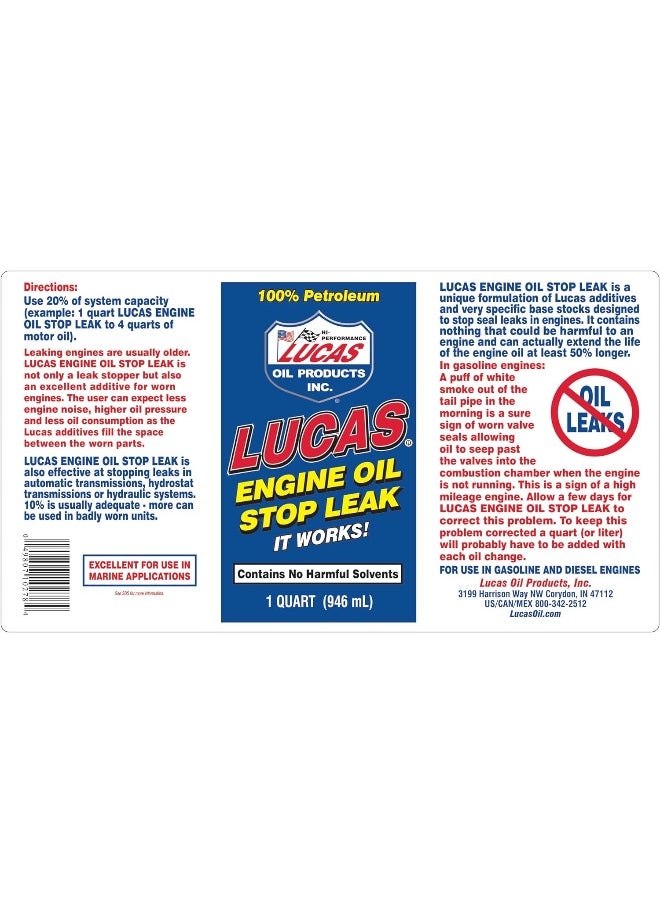 LUCAS OIL مانع تسرب زيت المحرك LUC10278 من Lucas Oil Products، سعة 1 كوارت، عبوة واحدة  - Image 3