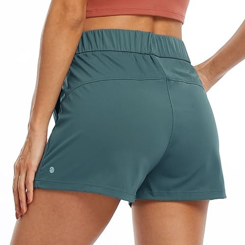 Willit Womens Athletic Hiking Running Shorts for Women Yoga Workout Gym Quick Dry Shorts with Pockets Mallard Green L - Image 3