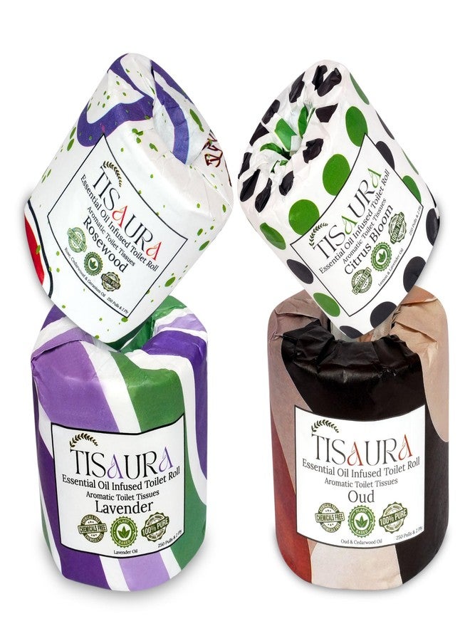 TISAURA Bathroom Freshener Toilet Rolls With Pure Plant Based Essential Oils - Two in One Combo (Oud,Rosewood,Lavender,Citrus) 2 Ply, 250 Pulls (Pack of 4), 1000 Pulls Total - Image 1