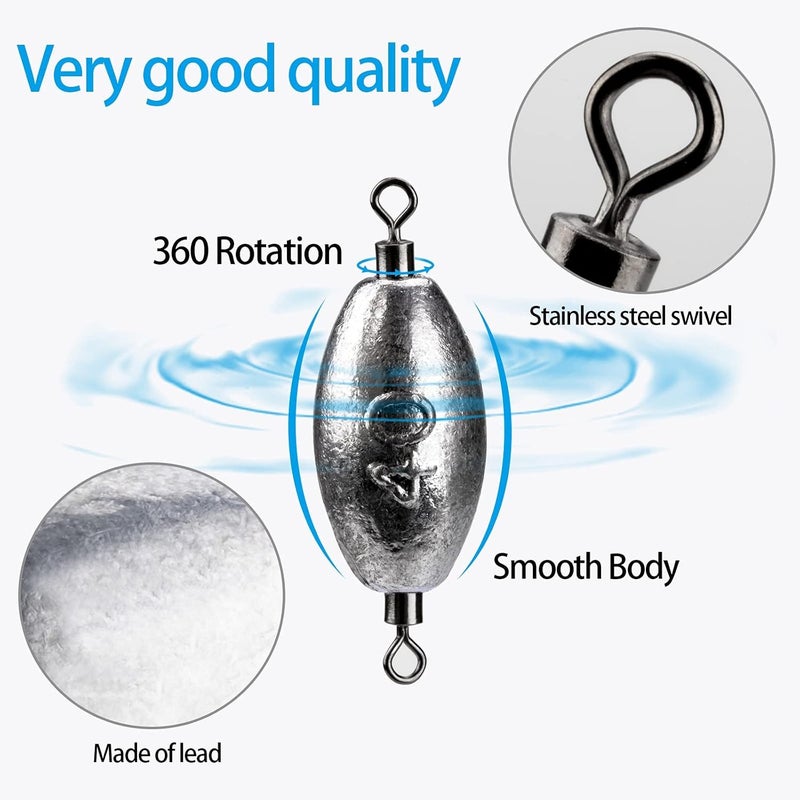 THKFISH Fishing Weights Inline Weights Trolling Sinkers Swivel Weights Quick Set Up Lead Fishing Sinker with Inner Swivel - Image 2