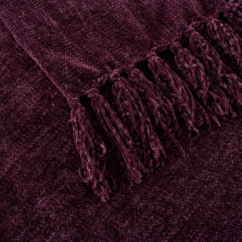 GINAMUSE Chenille Throw Blanket for Couch with Tassels,50"X60" Soft Cozy Lightweight Knitted Boho Decorative Blankets for Bed and Sofa,Aubergine - Image 3