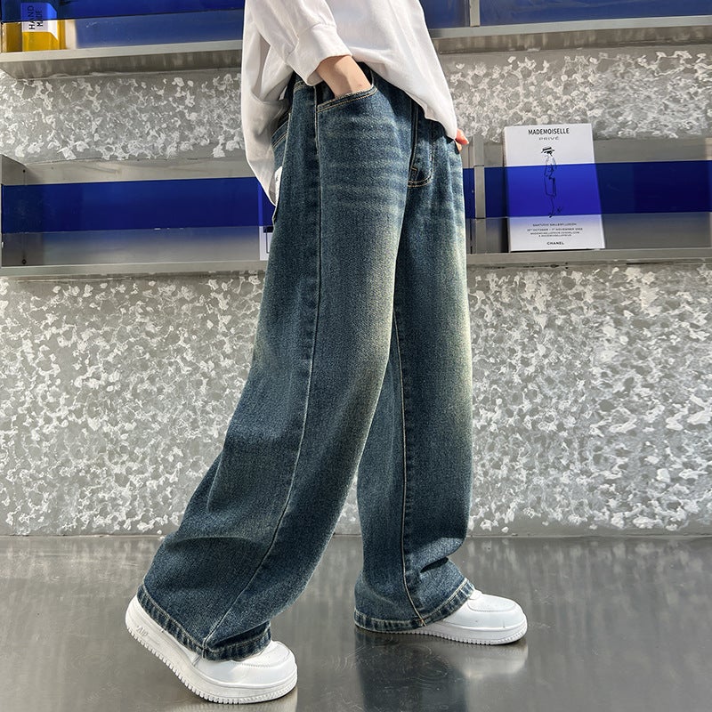 Boys' Jeans Style Wide-Leg Pants For Older Boys, Children'S Winter Straight-Leg Fleece-Lined Trousers, Stylish - Image 4