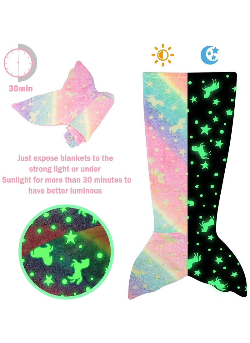 CMGTYYD Kids Mermaid Tail Blanket, Mermaid Tail Blankets Glow in The Dark, Flannel Mermaid Blanket, Mermaid Tail Wearable Blanket, Luminous Unicorn Super Soft Tie Dye Girls Toys, Girls Toddlers Mermaid, Green  - Image 2