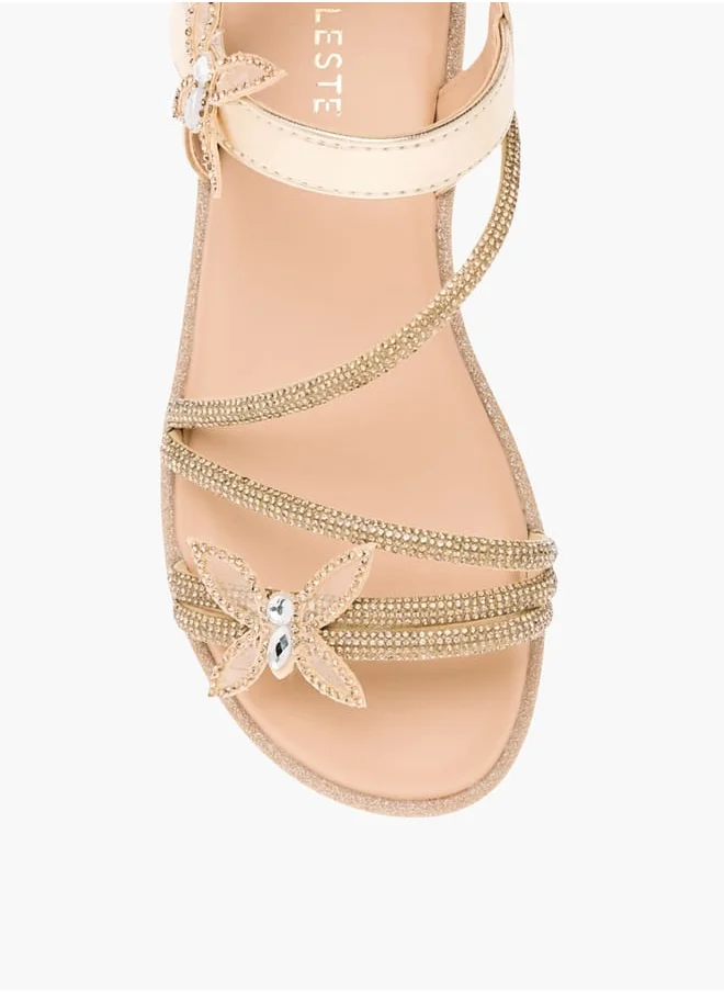 سيليست Girls' Butterfly Embellished Sandals with Hook and Loop Closure Ramadan Collection