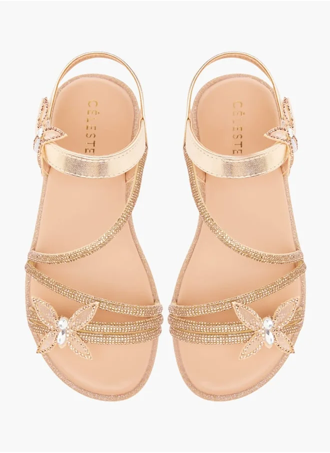 سيليست Girls' Butterfly Embellished Sandals with Hook and Loop Closure Ramadan Collection