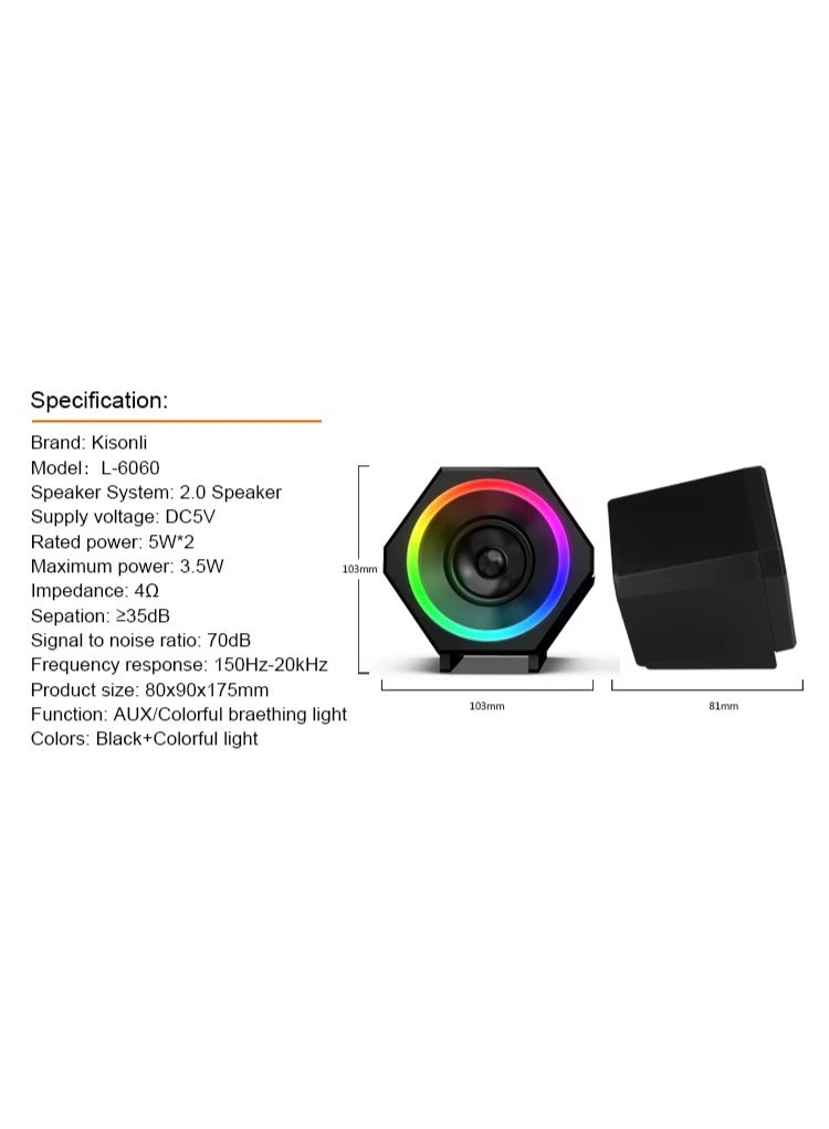 Kisonli L-6060 USB RGB Stereo Speaker – Powerful Sound with Colorful Lighting - Image 4